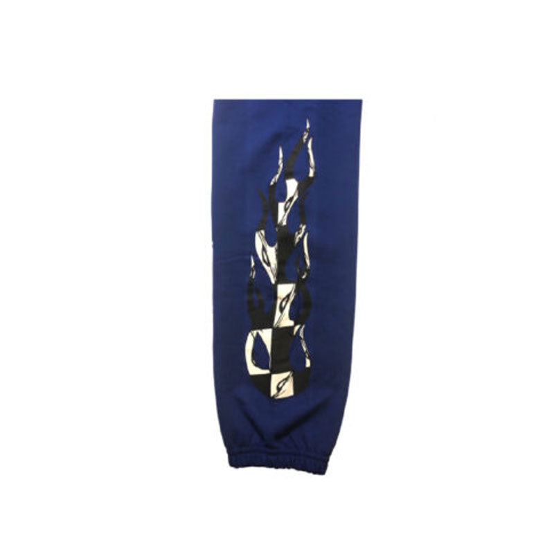  Chrome Hearts blue unisex jogger pants with flame design down both legs and elastic cuffs